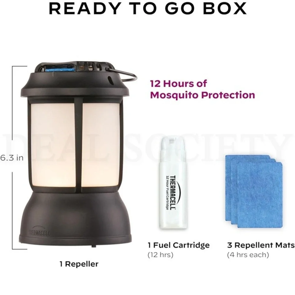 NIB Thermacell Patio Shield 15 Foot Zone Scent Free Mosquito Repellant Lantern